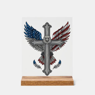 Aigle Patriotique Croix Gravure Vintage Vecteur Dé