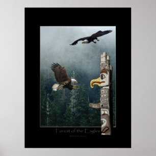Aigles, Forêt et Haida Totem Art Poster
