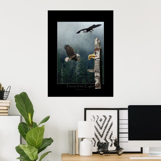 Aigles, Forêt & Totem Pole Poster Art (Bureau à domicile)