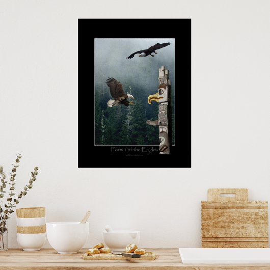 Aigles, Forêt & Totem Pole Poster Art (Cuisine)