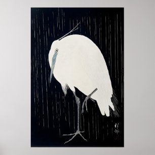 Aigrette sous la pluie, impression d'art japonais
