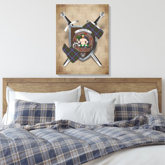 Aikenhead Clan Badge Crossed Swords Canvas Print (Insitu (Slaapkamer))