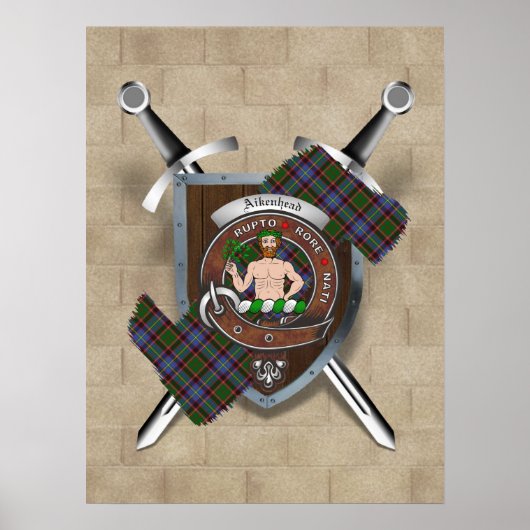 Aikenhead Clan Badge Crossed Swords Poster 18x24 (Devant)