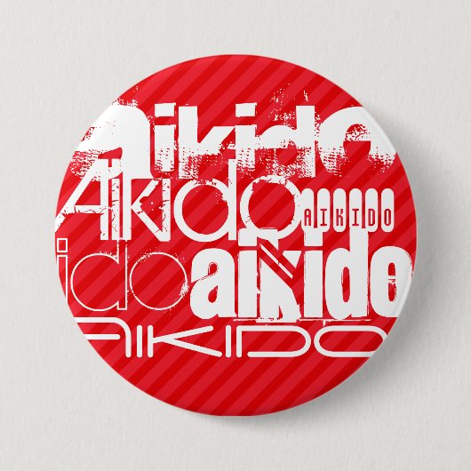 Aikido; Scarlet Red Stripes Ronde Button 7,6 Cm (Voorkant)