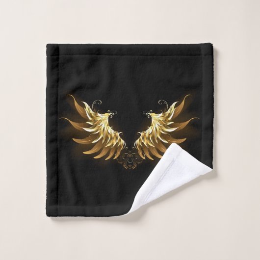 Ailes d'ange dorées sur fond noir (Gant de toilette)