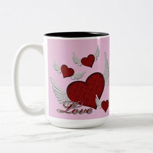 Ailes De L'Amour Rouge Logo Café Rose Mug (Gauche)