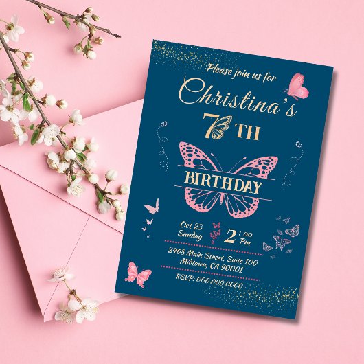 Ailes papillon 7e anniversaire invitation couleur 