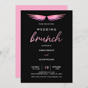 Ailes roses, Black Post Mariage Brunch Invitation