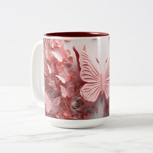 Ailes Whimsical : Mug de café à papillon rose 3D (Devant gauche)