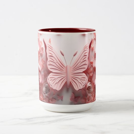 Ailes Whimsical : Mug de café à papillon rose 3D (Centre)