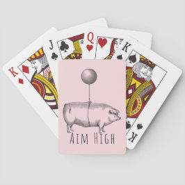 Aim High Cute Pig and Balloon Inspirational Pokerkaarten