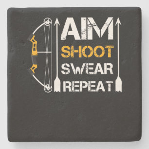 Aim Shoot Swear Repepteer Archery Gift Hobby Stenen Onderzetter