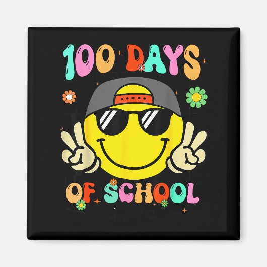Aimant 100 Days Of School 100th Day Smile Groovy Face Tea (Devant)