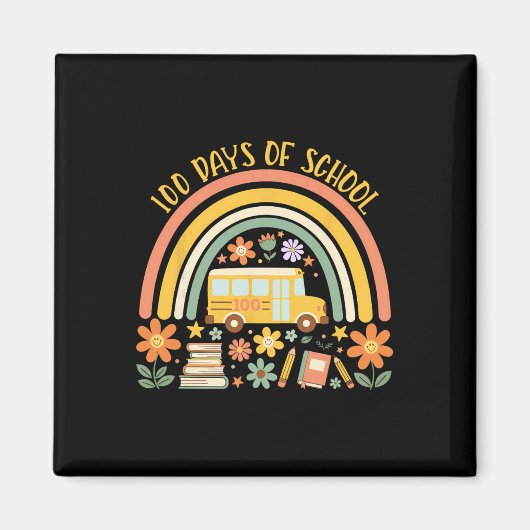Aimant 100 Days Of School Rainbow Bus Teacher Student 100 (Devant)