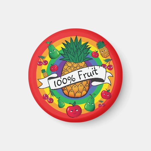 Aimant "100% Fruit" fruit kawaii couleur arc-en-ciel (Devant)
