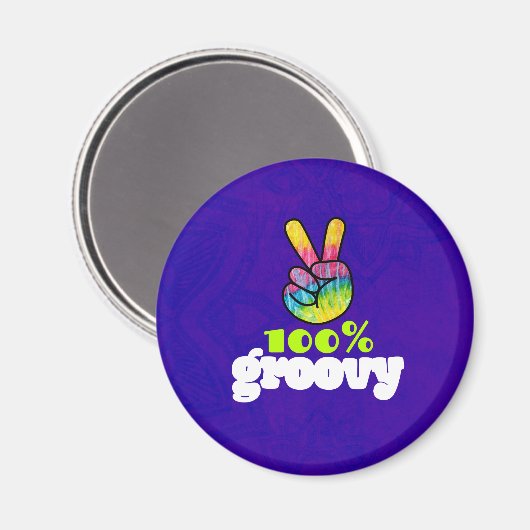 Aimant 100% Groovy Rainbow with Hand Peace Sign (Recto/Verso)
