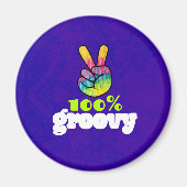 Aimant 100% Groovy Rainbow with Hand Peace Sign (Devant)