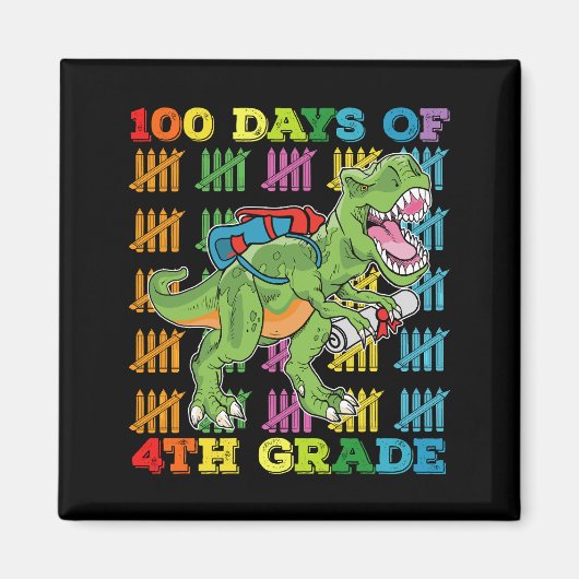 Aimant 100 Jours De 4E Année T Rex Dinosaur School (Devant)