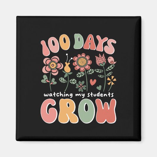Aimant 100 Jours De Croissance Des Fleurs De Boho Enseign (Devant)