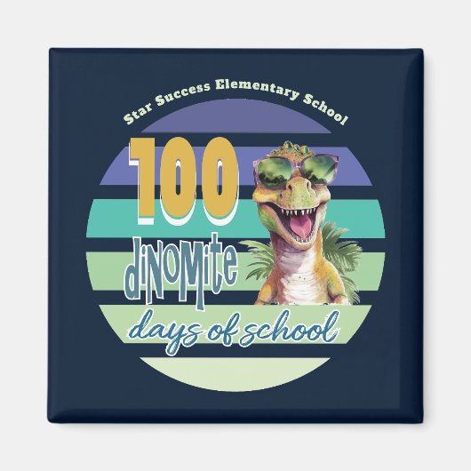 Aimant 100 Jours de Dinosaure de l'école Monogrammé (Devant)