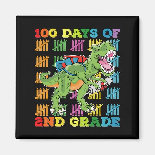 Aimant 100 jours d'école en 2e année T Rex Dinosaur (Devant)
