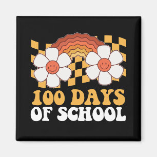 Aimant 100 Jours D'école Fleur Arc-en-ciel Groovy Rétro