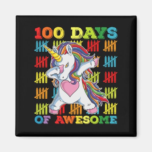 Aimant 100 Jours D'Une Impressionnante Unicorne 100ème Jo (Devant)