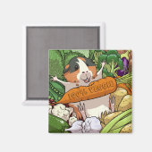 Aimant 100% Veggie Joyeux Cochon De Guinée Avec Carotte (Recto/Verso)