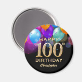 Aimant 100e fête d'anniversaire Ballons Noir et Or (Recto/Verso)