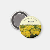Aimant 100e Fête Jalon Jaune Floral Anniversaire (Recto/Verso)