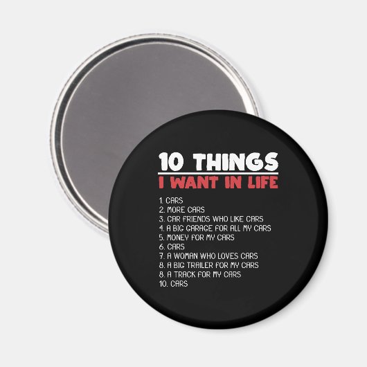 Aimant 10 Choses Je Veux Voitures Plus Voitures Automobil (Recto/Verso)