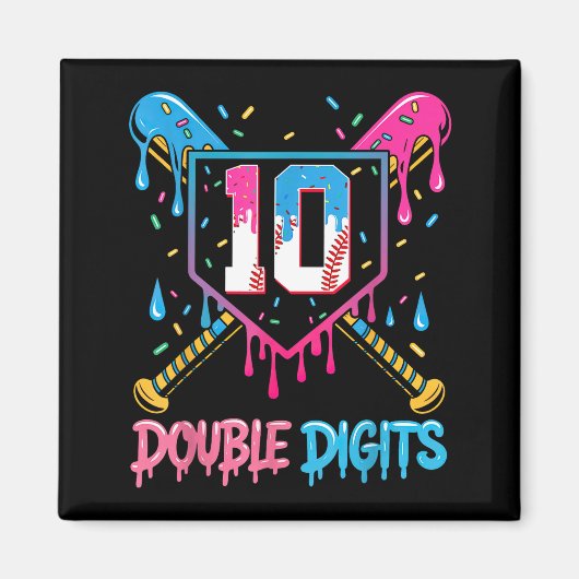 Aimant 10 Year Old Baseball Drip Ice Cream 10th Bday Doub (Devant)