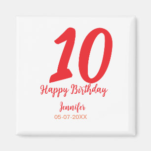Aimant 10e anniversaire ajouter nom date année rouge modè