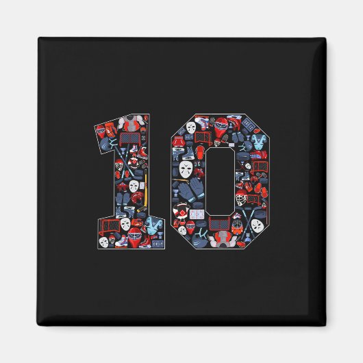 Aimant 10th Birthday Ice Hockey Themed 10 Year Old Party  (Devant)