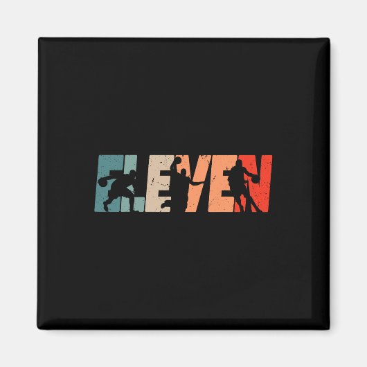 Aimant 11e anniversaire Retro Bysketbyll 11 ans Boy Gi (Devant)