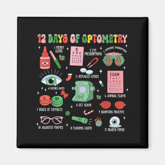 Aimant 12 Days Of Optometry Christmas Eye Doctor Optometr (Devant)