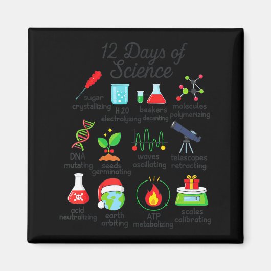 Aimant 12 Days Of Science Funny Science Teacher Christmas (Devant)