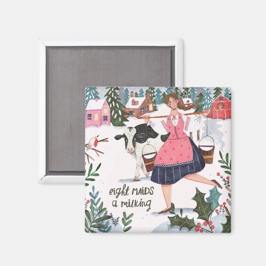 Aimant 12 jours mignons de Noël Huit servantes au lait (Recto/Verso)