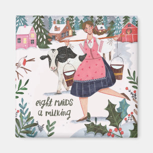 Aimant 12 jours mignons de Noël Huit servantes au lait