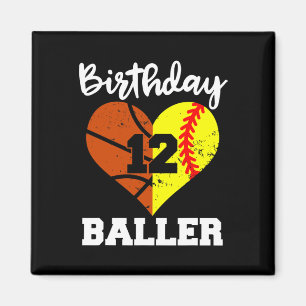 Aimant 12e anniversaire Baller Amusant 12 ans Softball Ba
