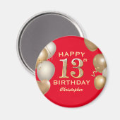 Aimant 13e Anniversaire de Ballons Rouge et Or (Recto/Verso)
