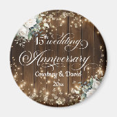 Aimant 15e anniversaire Mariage Rustic String lumière Fav (Devant)