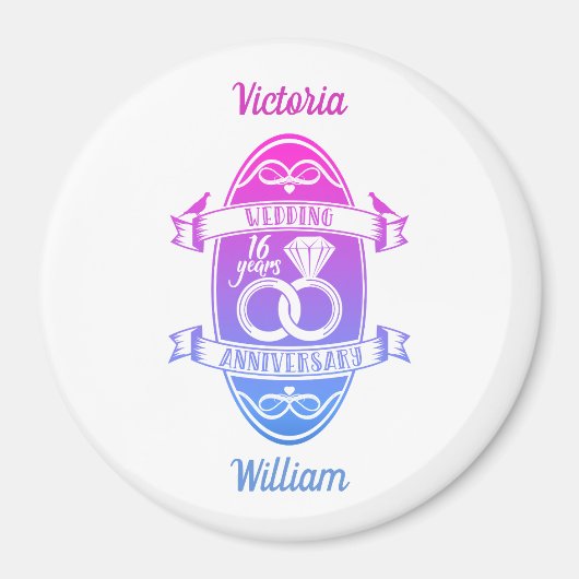 Aimant 16 ans 16e anniversaire de mariage (Devant)