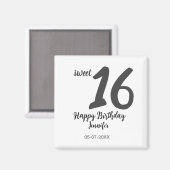 Aimant 16e anniversaire ajouter nom date année noir modèl (Recto/Verso)