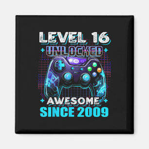 Aimant 16e anniversaire Garçon niveau 16 Joueur 16 ans Je