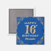 Aimant 16e anniversaire Parties scintillant bleue et or c (Recto/Verso)