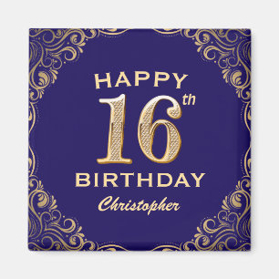 Aimant 16e anniversaire Parties scintillant marine bleu e