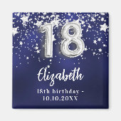 Aimant 18e anniversaire marine bleu argent étoiles (Devant)