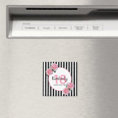 Aimant 18e anniversaire noir rayures florales roses (In Situ (Lave-vaisselle))