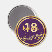 Aimant 18e anniversaire violet or musique notes nom fille (Recto/Verso)